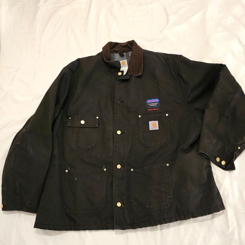 Vtg Carhartt Black Chore Coat Blanket Lined C01 BLK Sz 56 Canvas Jacket Workwear